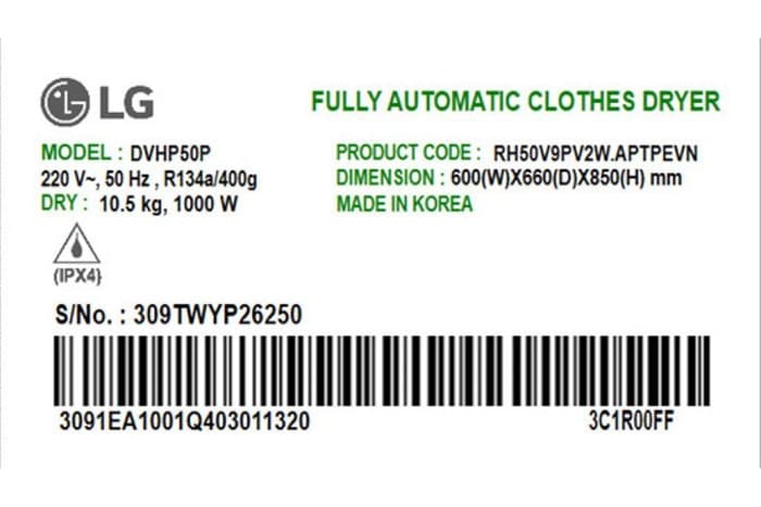 Máy sấy bơm nhiệt LG 10.5 kg DVHP50P