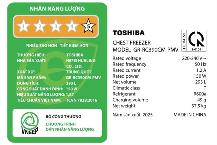Tủ đông Toshiba Inverter 293 lít GR-RC390CM-PMV(01)