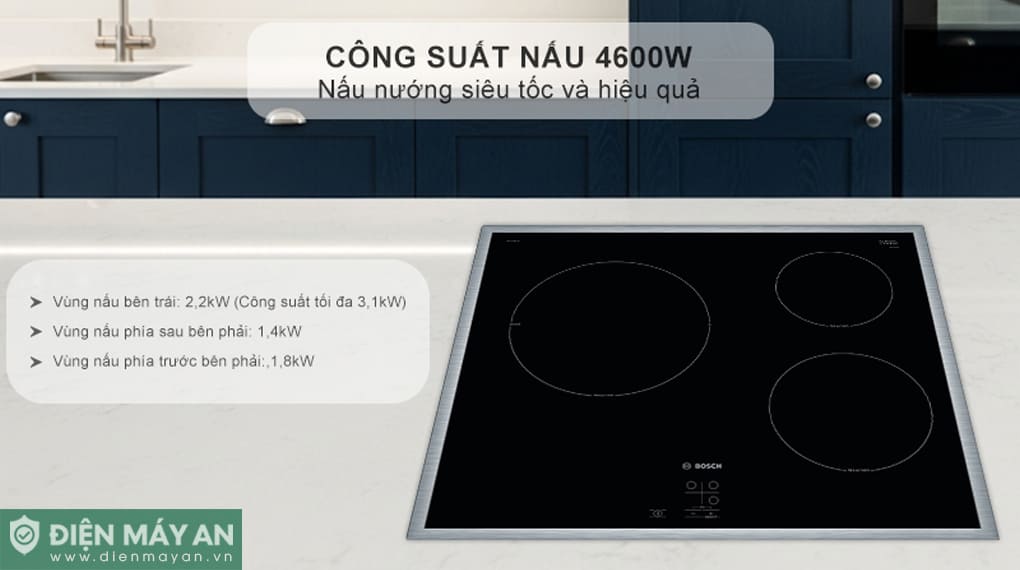 Bếp từ 3 vùng nấu âm Bosch Serie 2 PUC64RAA5E