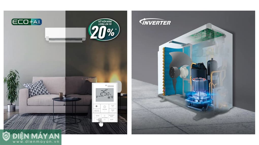 Chế độ AI ECO cùng công nghệ Inverter tiết kiệm điện, vận hành êm ái