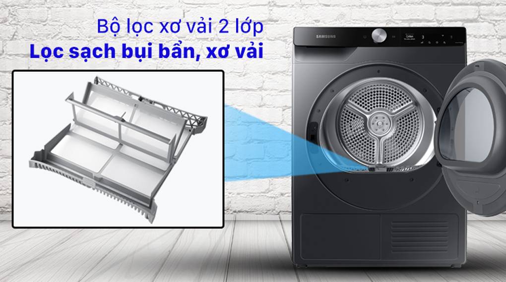 Máy Sấy Bơm Nhiệt Samsung Inverter 9 Kg DV90T7240BB/SV
