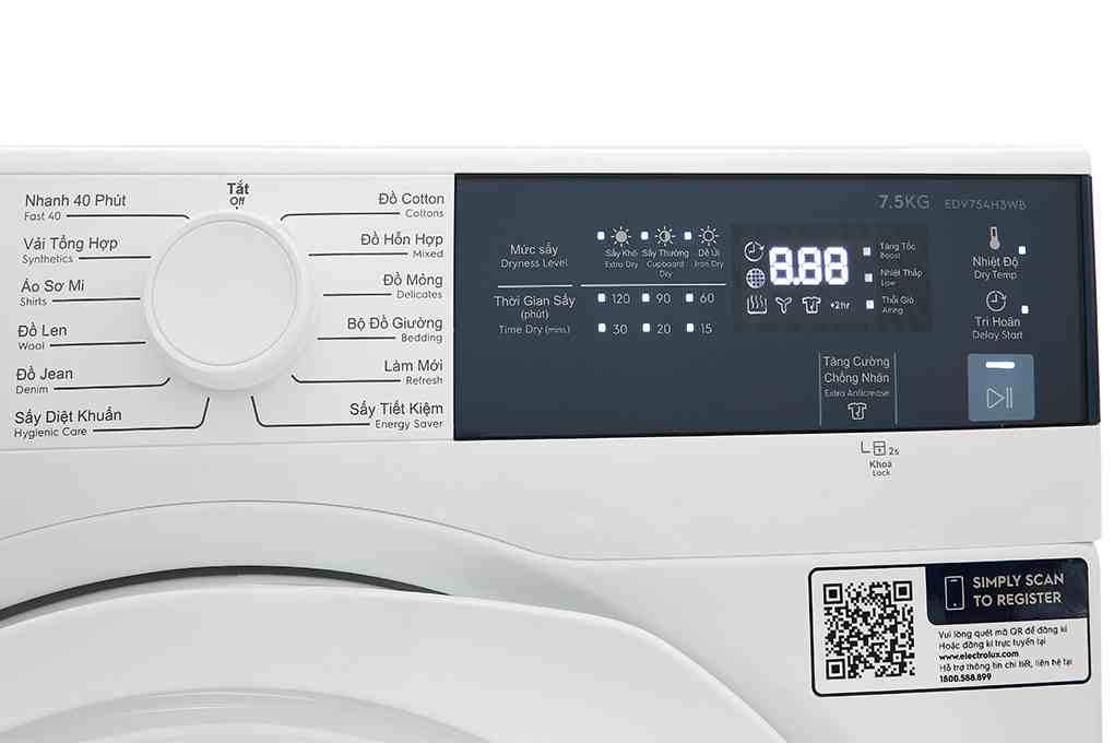 Máy Sấy Thông Hơi Electrolux UltimateCare 7.5 Kg EDV754H3WB