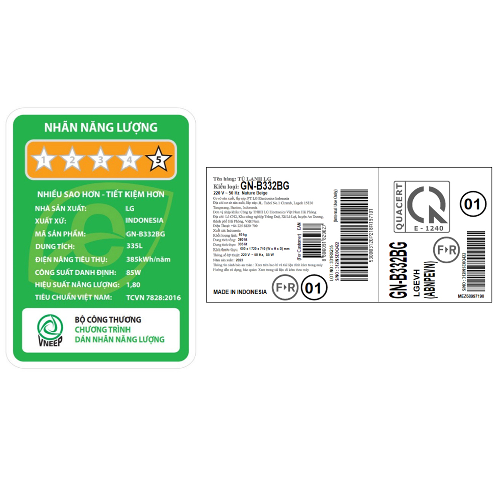Tủ Lạnh LG Inverter 335 Lít GN-B332BG