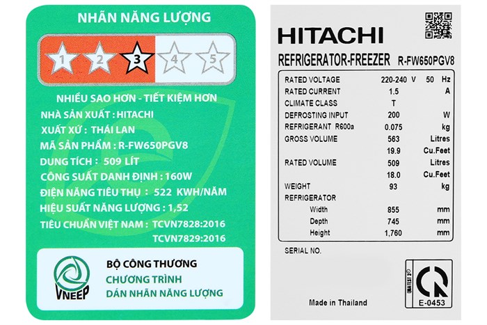 Tủ Lạnh Multi Door Hitachi Inverter 509 Lít R-FW650PGV8 GBK