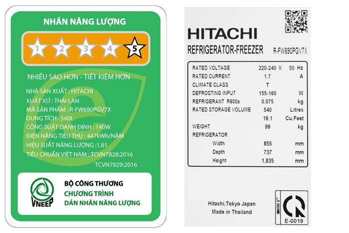 Tủ Lạnh Multi Door Hitachi Inverter 540 Lít R-FW690PGV7X GBK