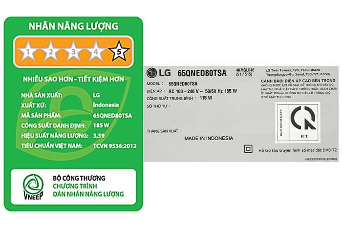 Smart Tivi QNED LG 4K 65 Inch 65QNED80TSA