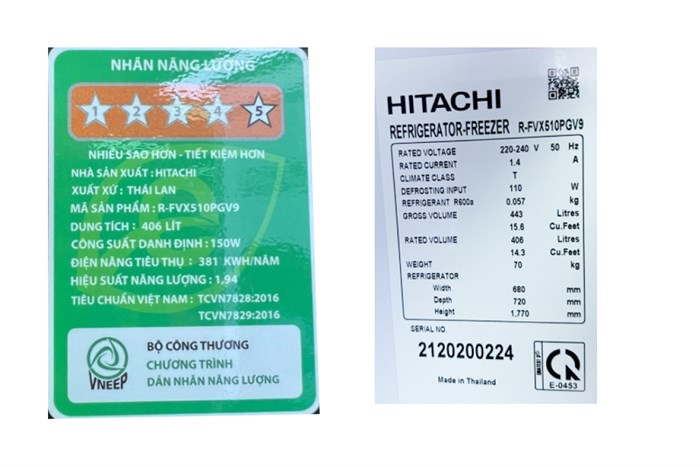 Tủ Lạnh Hitachi Inverter 406 Lít R-FVX510PGV9 MIR